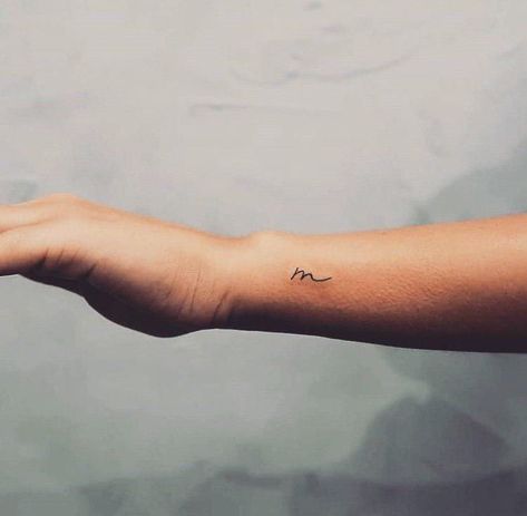 Simple M Tattoo, M Tattoo Letter Initial, Small Letter Tattoos, Letter M Tattoo Ideas, Letter M Tattoos, Small Letter Tattoo, Wrist Tattoos Girls, Letter Tattoos, Tiny Wrist Tattoos