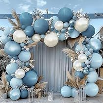 Teal Balloon Arch, Pearl Balloon Arch, Blue Balloon Decor, Cream Balloon Garland, Dusty Blue Balloon Garland, Blue White Balloon Garland, Dusty Blue Backdrop, Dusty Blue Balloons, 16th Party Ideas