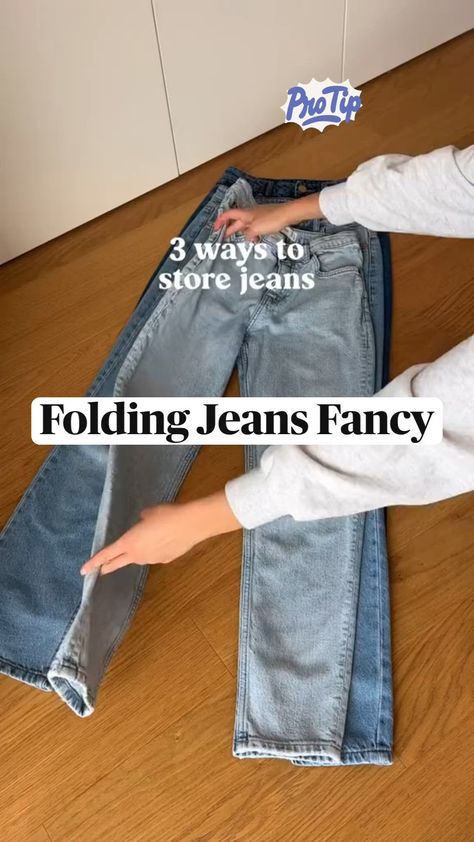 Folding Tricks, Fold Pants, How To Fold Jeans, How To Fold Pants, Marie Kondo Organizing, Hanging Pants, Folding Jeans, Clothes Drawer Organization, New Year New Goals