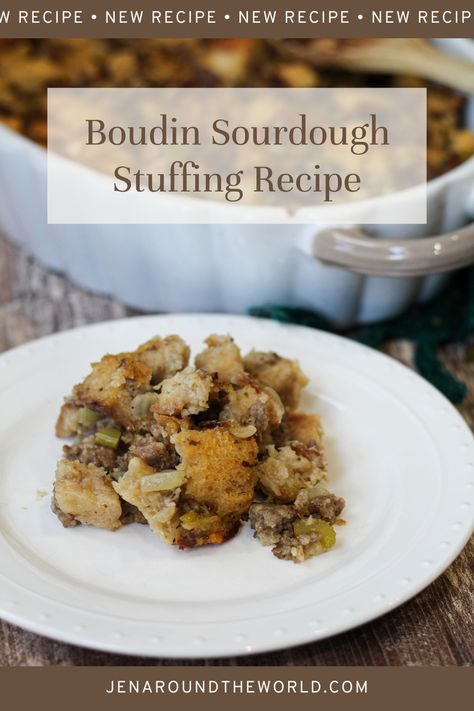 Boudin Sourdough Stuffing Recipe will have you drooling this holiday season. Made with crispy sourdough bread, fresh herbs, and lots of love, it will be a crowd-pleaser on your holiday table. Boudin Sourdough Stuffing Recipe, Boudin Stuffing Recipe, Boudin Stuffing, Sourdough Stuffing Recipes, Sourdough Stuffing Recipe, Sourdough Stuffing, Homemade Stuffing, Homemade Bone Broth, Stuffing Recipes For Thanksgiving