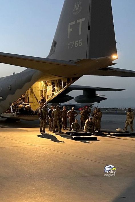 U.S. Air Force Airmen from Moody Air Force Base, Georgia, prepare to board an HC-130J Combat King II before leaving Hamid Karzai International Airport in Kabul, Afghanistan. The 23rd Wing deployed a Personnel Recovery Task Force, including units from Moody AFB; Nellis AFB, Nevada; Davis-Monthan AFB, Arizona; to provide combat search and rescue during the U.S. non-combatant evacuation operation in Afghanistan. (U.S. Air Force courtesy photo) Task Force Aesthetic, Royal Air Force Aesthetic, Air Force Pilot Aesthetic, Air Force Aesthetic, Combat Aesthetic, Hamid Karzai, Air Force Basic Training, Rebecca Yarros, Air Force Pilot