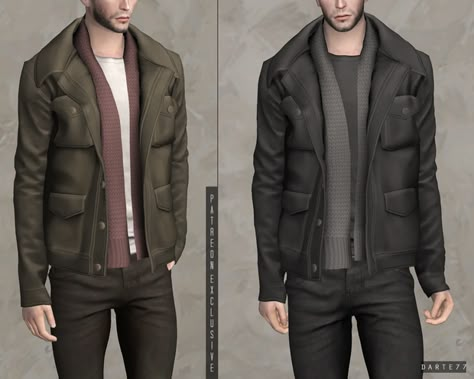 Clare Siobhan, Jacket With Scarf, Sims 4 Male, Sims 4 Men Clothing, Sims 4 Stories, Sims 4 Male Clothes, Alpha Cc, Clothes Cc, Sims Stories