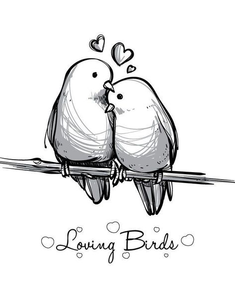 💙🕊 Love Birds Drawing, Valentine Drawing, Valentines Day Drawing, Bird Coloring Pages, Love Bird, St Valentin, Trik Fotografi, Bird Drawings, Love Drawings