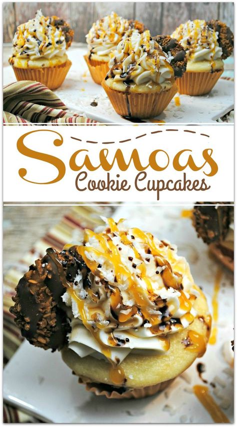 If you love Samoa Girl Scout cookies, you are in for a treat with these Samoa Cookie Cupcakes, made with the delicious ingredients in a samoa cookie. Cupcake Competition Ideas, Best Cupcake Flavors, Jumbo Cupcake Ideas, Unique Cupcake Flavors, Cupcake Themes, Samoa Cookie, Crazy Cupcakes, Cookie Cupcakes, Recipes From Scratch