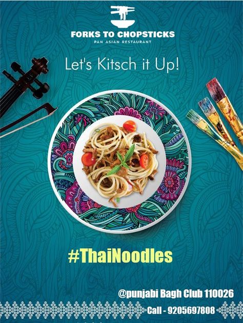 Enjoy all new pan asian recipes at forkstochopstick #ThaiNoodles #Punjabibaghclub Poster Design Competition, Digital Advertising Design, Food Post, European Cuisine, Food Menu Design, Food Truck Design, Food Graphic Design, Restaurant Menu Design, Food Poster Design