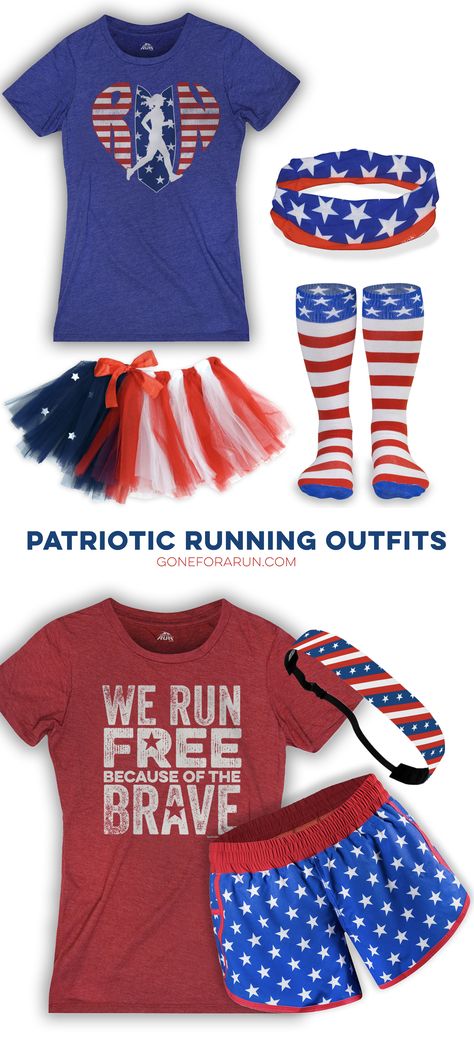 These patriotic outfit ideas are great for any time of the year! 4th Of July Running Outfit, Patriotic Running Outfit, 5k Outfit Ideas, Marine Corp Marathon, 5k Outfit, Race Shirt Ideas, Running Signs, American Flag Shirts, Rugged Maniac