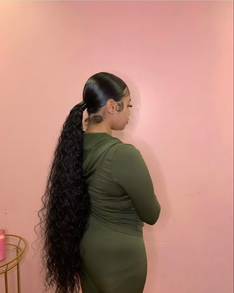 Middle Ponytail Black Women, Back Ponytail, Slick Curly Ponytail, Wavy Ponytail Black Women, Curly Ponytail Weave, Long Ponytail Hairstyles, Slick Ponytail, Weave Ponytail Hairstyles, Sleek Ponytail Hairstyles