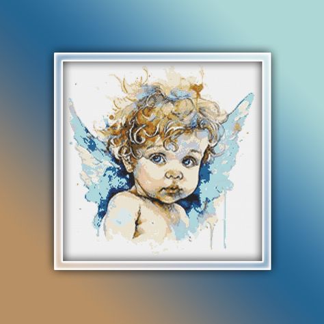 Angel Watercolor, Celestial Angel, Baby Angel Wings, Watercolor Angel, Watercolor Cross Stitch, Watercolor Cross, Stitch Shop, Design Websites, Unicorn Design