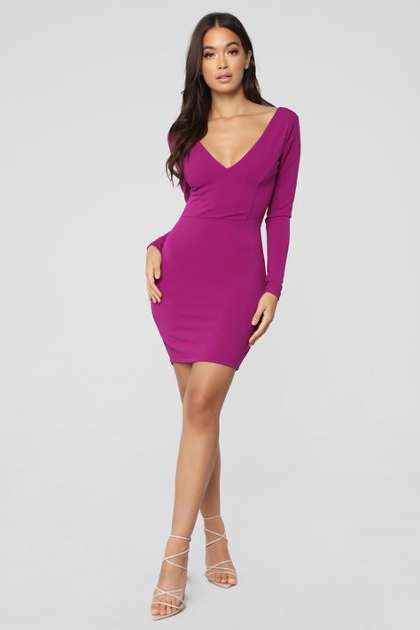 fashionnova--dare-to-double-cross-me-crossback-mini-dress-magenta-- Magenta Fashion, Mini Dress Long Sleeve, Work Dresses For Women, Fashion Nova Dress, Dress Long Sleeve, Hot Dress, Womens Loungewear, Trendy Dresses, Bodycon Mini Dress