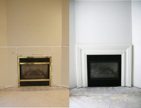 16 High-Impact DIY Projects Under $100 from our Archives - Chris Loves Julia Gas Fireplace Makeover, Fireplace Trim, Fireplace Redo, Diy Fireplace Makeover, Fireplace Update, Gas Fireplace Insert, Brick Fireplace Makeover, Old Fireplace, Chris Loves Julia