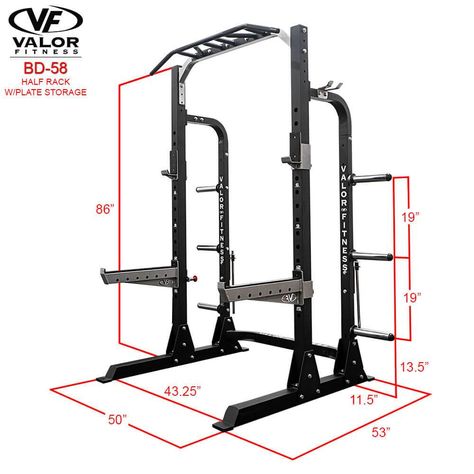 Valor Fitness BD-58 ValorPRO Half Rack with Plate Storage – Strength Warehouse USA Weightlifting Platform, Bench Press Workout, Pull Up Station, Weight Lifting Equipment, Half Rack, Lifting Platform, Plate Storage, Bar Storage, Squat Workout