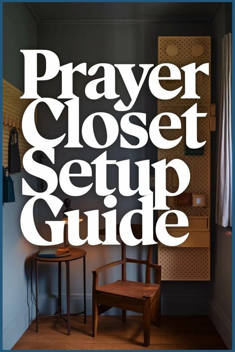 Prayer closet with a wooden chair, small table, and pegboard organizer. Christian Prayer Room Design Ideas, Closet Prayer Room Ideas, Prayer Room Ideas, Prayer Closet, Prayer Corner, Christian Prayers, Church History, Prayer Room, Study Rooms