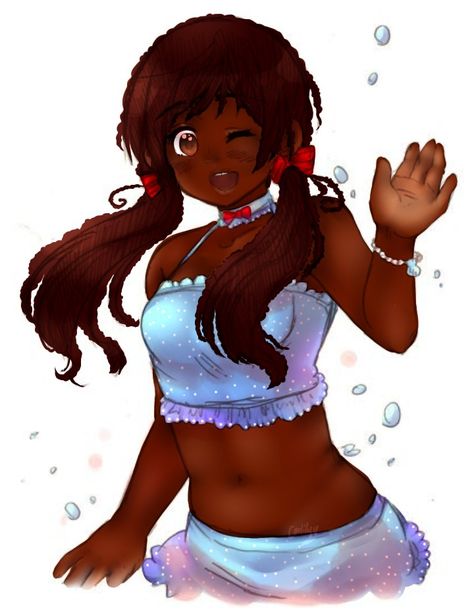 official art of the character seychelles from hetalia colored by me with some changes to the sketch such as curly hair and a blue outfit, as well as darker skin. she also is wearing a choker with a red bow and a blue shell bracelet. Seychelles Hetalia, Hetalia Seychelles, Poc Characters, Music Fashion, A Year Ago, Seychelles, Hetalia, Post It, A Year