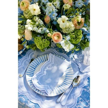 Light blue scalloped placemat, Set of 4 Elegant White And Silver Table Decor, Blue Floral Table Setting, Pale Blue Table Setting, Coastal Grandma Table Setting, Baby Shower Dinner Party, Blue Floral Wedding Table Cloth, Placemats Wedding, Dining Room Table Runner, Blue Floral Napkins Wedding