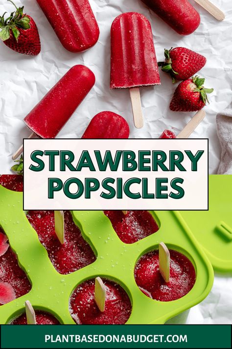 Easy Strawberry Popsicles Homemade Strawberry Popsicles, Strawberry Ice Lollies, Strawberry Popsicles Recipe, Strawberry Kale Salad, Strawberry Pineapple Smoothie, Plant Based Dessert Recipes, Banana Popsicles, Strawberry Popsicles, Chocolate Popsicles