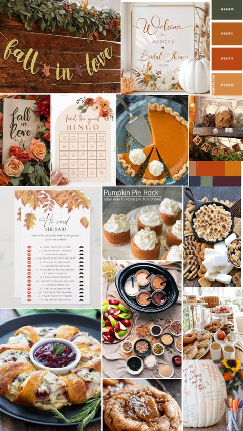 Fall Into Love Bridal Shower Theme, Engagement Party Themes Fall, Fall Bachelorette Party Themes, Fall Themed Engagement Party, Fall In Love Bridal Shower Ideas, Winter Bridal Shower Themes, Bridal Shower Pictures, Fall Engagement Parties, Engagement Party Themes