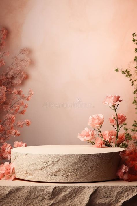 Podium with beautiful flowers. Mock up for product, cosmetic presentation. Pedestal or platform for beauty products royalty free stock images Product Podium, Podium Background, Creative Advertising Photography, Amazing Gifs, Creative Advertising, Advertising Photography, Presentation Design, Mock Up, Incense