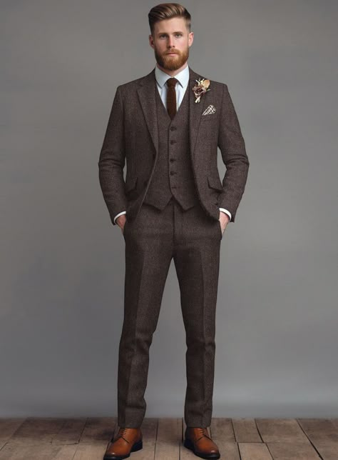 Mens Winter Wedding Suits, Groom Suit Simple, Elegant Wedding Suits Men, Tweed Suit Men, Mens Plaid Suit, Tweed Groomsmen Suits, Men Fall Wedding Suit, Dark Tweed Suit, 3 Piece Tweed Suit Men