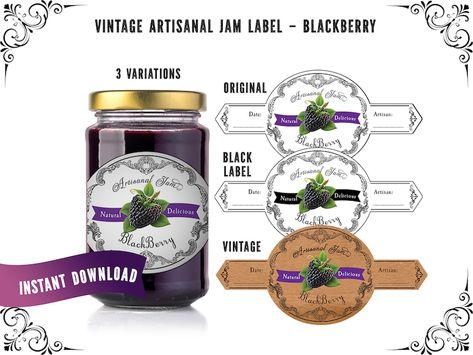 Editable Printable Vintage Style Blackberry Jam Label Jam Labels, Jam Canning, Jam Label, Blackberry Jam, Editable Labels, Canning Jar, Printable Vintage, Canning Jars, Vintage Printables