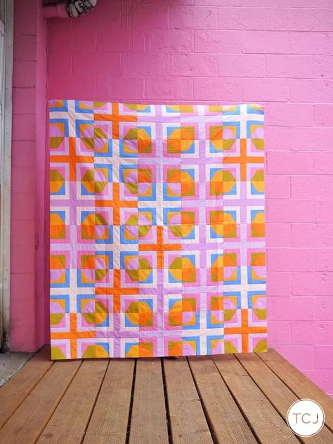 Organic Quilt, Contemporary Quilts, Fabric Labels, How To Finish A Quilt, Diy Quilt, Orange And Pink, Quilting Crafts, Block Design, Quilt Inspiration