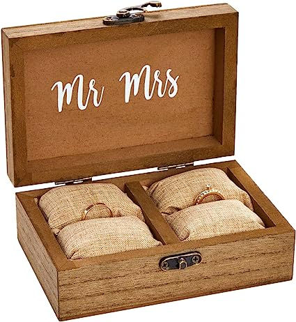 Juvale Wooden Two Become One Wedding Ring Box with Burlap Pillow Lining, Hinge Clasp Closure Wedding Ring Holder for Ceremony, Anniversaries, and Marriage Renewal (6x4x2 in) Ring Exchange Ceremony, Burlap Ring Bearer Pillow, Wood Ring Box Wedding, Two Become One, Wooden Ring Box Wedding, Mrs Ring, Wedding Ring Bearer Boxes, Wedding Ring Holder, Wooden Wedding Ring