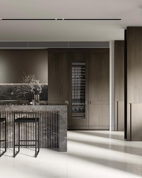 Penthouse Kitchen Luxury, Mathieson Architects, Kitchen Design Dark, Penthouse Kitchen, Kitchen Dark, Oak Interior, Kitchen Luxury, Dark Design, Sydney Harbour