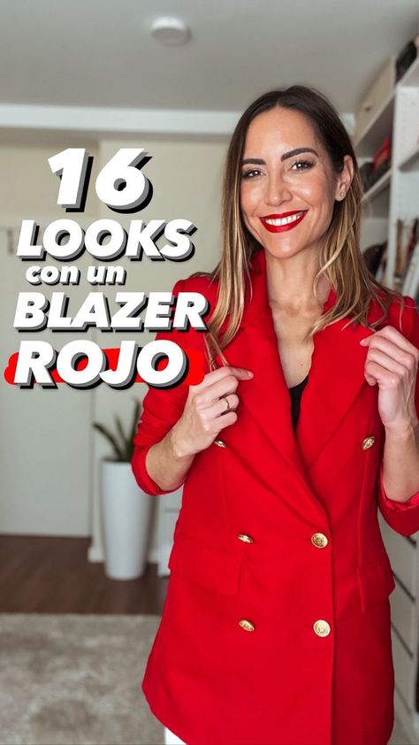 Rosa Sorroche | Inspiración e ideas de vida sana, moda y belleza on Reels | Red Blazer Party Outfit, Red Blazer Outfit Ideas, Red Blazer Work Outfit, How To Style A Red Blazer, Outfits Saco Rojo, Blazer Rojo Outfit Casual, Outfit Rojo Y Rosa, Outfits Con Color Rojo, Outfit Saco Rojo