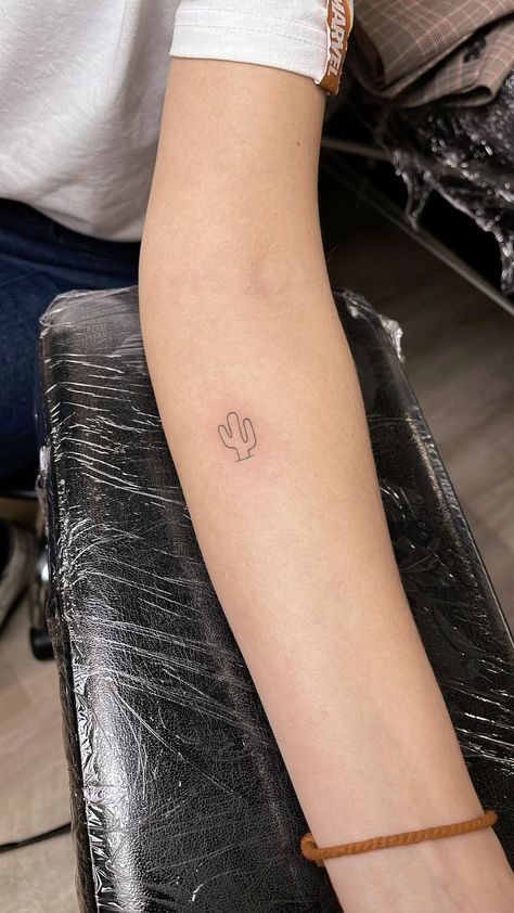 Cactus Small Tattoo, Micro Cactus Tattoo, Western Minimalist Tattoo, Fine Line Cactus Tattoo, Cactus Tattoo Minimalist, Small Cactus Tattoo, Tattoo Cactus, Meow Tattoo, Unity Tattoo