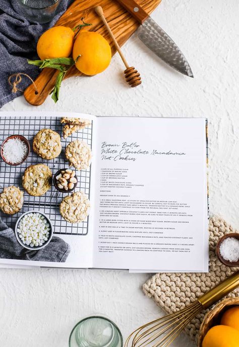 Mother's Day Gift Idea: Cookbook with Artifact Uprising Cookbook Photography Inspiration, Cookbook Styling, Photobook Ideas, White Chocolate Macadamia Nut Cookies, Recipe Book Design, Cookbook Design, Cooking Book, White Chocolate Macadamia, Artifact Uprising