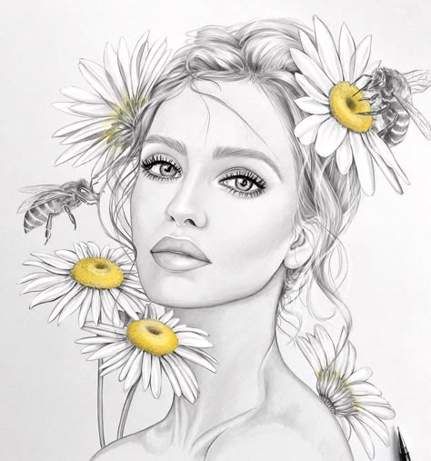 Minimalistic Tattoo Ideas, Pencil Drawings Of Girls, Minimalistic Tattoo, Hybrid Art, Woman With Flowers, Portraiture Drawing, Face Sketch, Soyut Sanat Tabloları, Tattoo Illustration