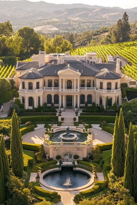 Luxury million dollar palace estate with vinyards. Check out all of these unique and extravagant million-dollar dream homes, from stunning architectural designs to luxurious amenities. Billion Dollar Homes, Million Dollar Houses, Billionaire Homes, Mansion Aesthetic, Millionaire Homes, Sustainable House Design, Grand Mansion, Castle Building, Million Dollar House