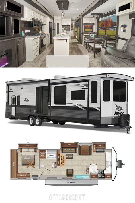 I recently had the pleasure of staying in a Jay Flight Bungalow camper, and I was absolutely blown away by the number of features and amenities included in this RV. The stackable washer and dryer were especially impressive, as they were conveniently located right next to the shower, which made it super easy for me to clean my clothes and myself at the same time. Motor Home, Toy Hauler Camper, 2 Car Garage Plans, Fifth Wheel Campers, Stackable Washer And Dryer, Tiny House Camper, Truck Bed Camper, Rv Homes, Van Home