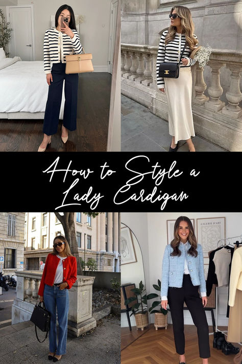 How to Style a Lady Cardigan Lady Cardigan Outfit, Cropped Cardigan And Dress Outfit, Styling A Cardigan Outfit Ideas, Classy Cardigan Outfit, How To Wear A Cardigan, How To Style Cardigans, What To Wear Under A Cardigan, Cardigan And Dress Outfit, Short Cardigan Outfit