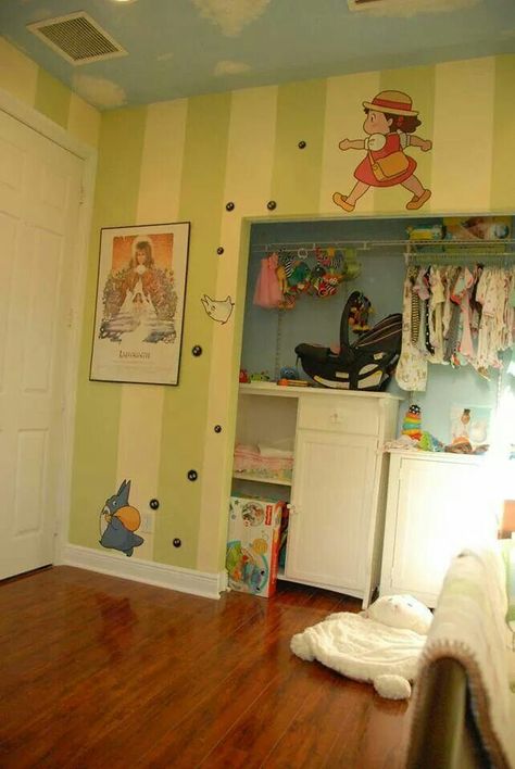 Totoro kids room Totoro Bedroom, Ghibli Nursery, Ghibli Baby, Totoro Nursery, Baby Room Themes, Baby Nursery Themes, Baby Room Inspiration, Dream Nurseries, Nursery Room Inspiration