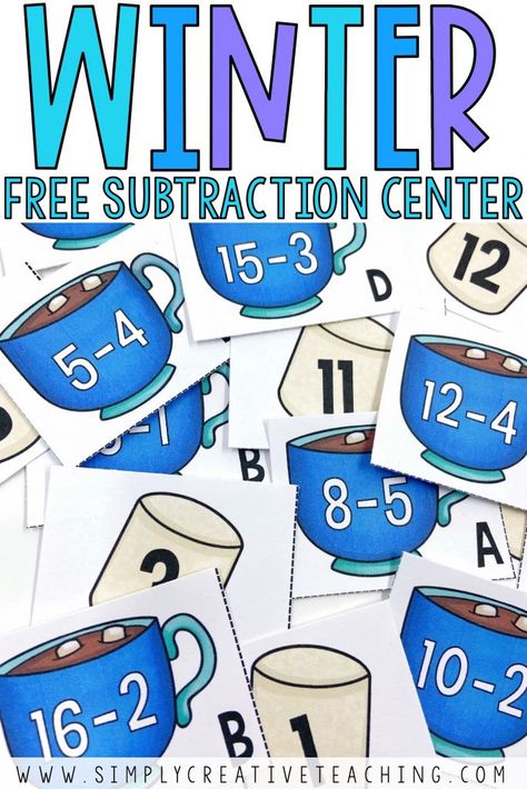 Subtraction Math Centers First Grade, Winter Centers First Grade, Winter Activities For 1st Grade, Winter 1st Grade Crafts, Winter Math Activities 2nd Grade, Subtraction Centers First Grade, 1st Grade Math Centers Free, January First Grade, Free Math Centers First Grade