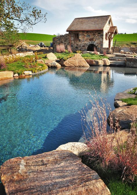 Cottagecore Pool, Riverside Pool, Indoor Pond, Square Pool, Building A Pond, Natural Swimming Ponds, Endless Pool, Riverside House, Swimming Pond