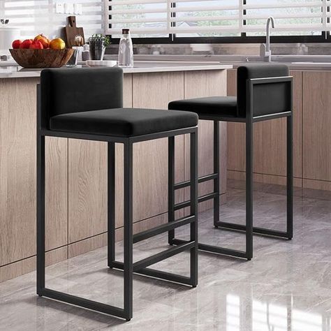 Amazon.com: CraftThink Counter Stool, Modern Armless Backrest Counter Stool Steel Cafe Bar Stool with Velvet Cushion and Pedal for Indoor Shop bar Home-Set of 6 Bar Stool(30" H) Black-Black : Home & Kitchen Barstools Kitchen Island, Amisco Counter Stool, Modern Island Stools, Modern Black Bar Stools, Black And White Bar Stools, Low Back Counter Stools Kitchen Islands, Cool Bar Stools Modern, Modern Stools For Kitchen Island, Island Chairs Counter Stools