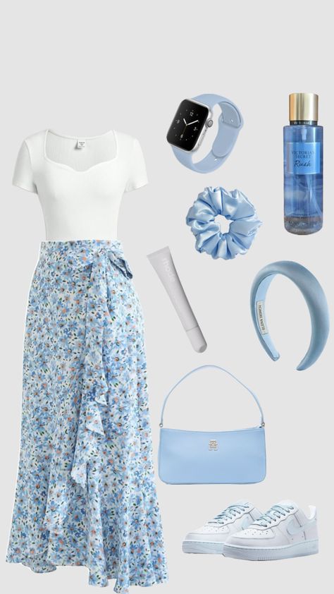 blue outfit ;) Aesthetic Azul, Modest Girly Outfits, Cute Cheap Outfits, Modest Casual Outfits, Blue Outfits, Blouse Casual Fashion, Modesty Outfits, Cute Modest Outfits, Hippie Style Clothing