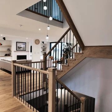 Staircase Design Ideas, Inspiration & Images - May 2024 | Houzz IN Three Story Open Staircase, Staircase In Entryway, U Staircase, 2 Story Entryway, Staircase Layout, Living Room Home Theater, Bedroom Guide, Floor Carpet Tiles, Kitchen Modular