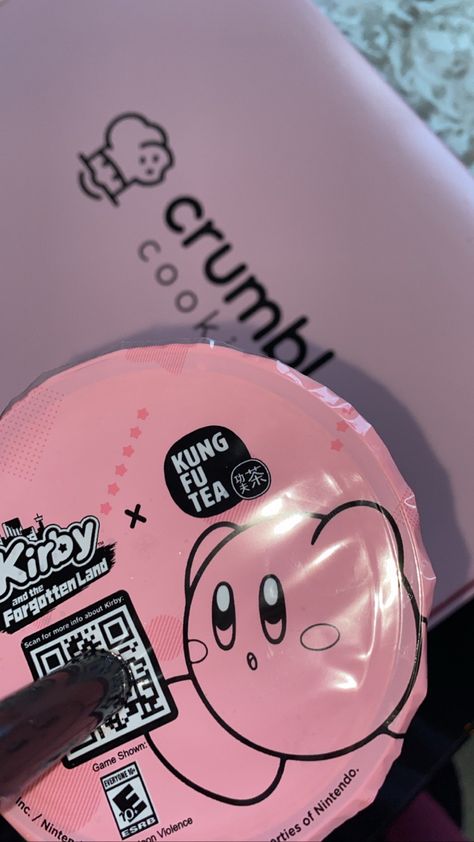 Kirby boba crumbl cookies cute kawaii pink snack Kirby Snacks, Kirby Boba, Pink Snacks, Diy Drinks, Iphone Icon, Game Show, Kirby, Nintendo, Hello Kitty