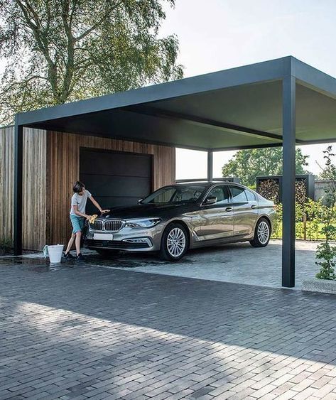 Car Porch Design, Carport Modern, Building A Carport, Aluminum Carport, Modern Carport, Garage Construction, Car Shed, Carport Sheds, Carport Canopy