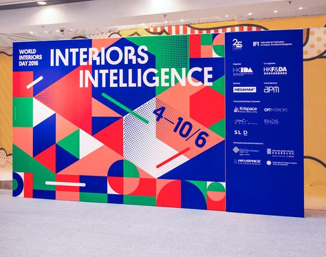 Visual identity for the exhibition of World Interiors Day 2016. Distinctive graphic forms by geometric structure was created with the theme Interior Intelligence. Hackathon Poster, Exhibition Banners, Conference Branding, Corporate Event Design, Billboard Design, Portfolio Design Layout, Conference Design, Event Backdrop, Event Branding