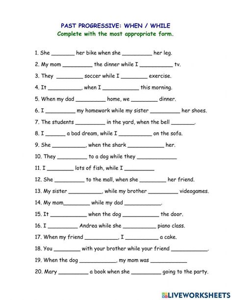 Past progressive - simple past Past Progressive Worksheets, Simple Past Worksheet, Past Progressive, English Grammar Tenses, Simple Past, Simple Past Tense, Past Simple, English Fun, Past Tense