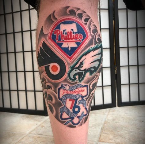 Tattoo Galaxy 300 Bustleton Pike Feasterville PA 19053 Philly Sports Tattoo, Phillies Tattoo Ideas, Philadelphia Tattoo Ideas, 76ers Tattoo, Philly Tattoo Ideas, Phillies Tattoo, Philly Tattoo, Sports Mural, Team Tattoo