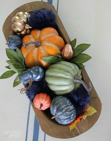 Cozy Fall Farmhouse Decor in Navy and Orange - the hottest color of the year is navy. Here's how to incorporate this cozy color in your fall decor. Navy Blue Pumpkin Decor, Blue Green Orange Fall Decor, Navy Pumpkin Decor, Fall Decor Using Blue, Fall Decor Ideas For The Home Blue, Fall Decor In Blue, Fall Decor Navy Blue, Blue And Orange Pumpkin Decor, Navy Orange Fall Decor