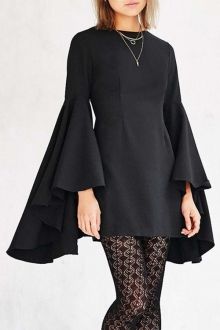 Dresses 2015 For Women Trendy Fashion Style Online Shopping | ZAFUL - Page 5 Chiffon Dress Short, Black Collared Dress, Kurti Sleeves Design, Diesel Punk, Long Bell Sleeves, Casual Chique, Sleeves Designs For Dresses, Urban Dresses, Crewneck Dress