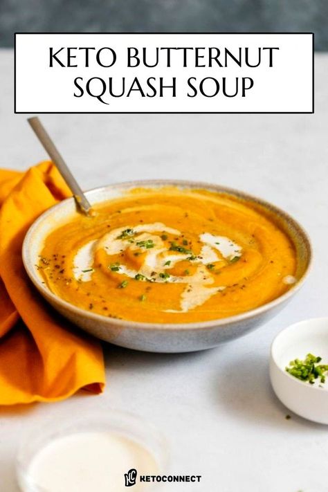 It’s sweater weather, guys! That means it’s time for cozy soups to warm you up on cold days. This keto butternut squash soup recipe is creamy, delicious, and low carb. Around this time of the year, you can probably find butternut squash at every single grocery store in the country. It’s a seasonal vegetable welcomed around the fall and throughout winter. If you're looking to make low carb butternut squash soup this fall, this is the best recipe for keto butternut squash soup! Low Carb Squash Soup, Keto Butternut Squash Soup Low Carb, Keto Squash Soup, Low Carb Butternut Squash Soup, Low Carb Butternut Squash Recipes, Keto Butternut Squash Recipes, Keto Butternut Squash Soup, Keto Butternut Squash, Cozy Soups