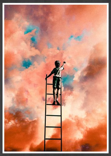 Peach Color Palettes, Collage Prints, Dream Painting, Surreal Collage, Wooden Ladder, Collage Artwork, Collage Illustration, Cloud Painting, Print Collage