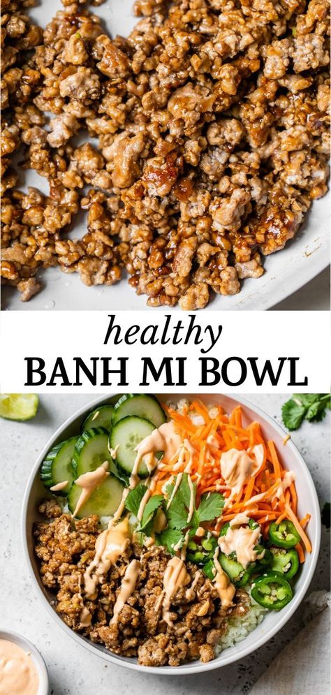 Healthy Banh Mi Bowl, Healthy Bahn Mi, Banh Mi Rice Bowl, Paleo Power Bowl, Meat And Veggie Bowls, Turkey Bahn Mi Bowl, Bon Mi Bowl, Beef Banh Mi Bowl, Ground Beef Bahn Mi Bowl