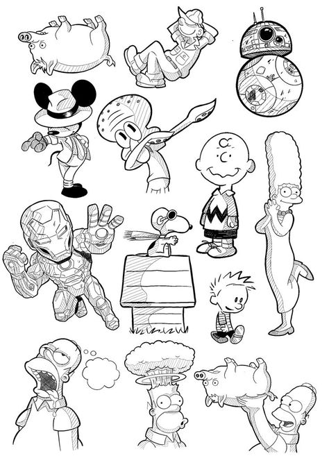 Cartoon Stencil Tattoo, Cartoon Character Tattoo Design, 90 Cartoon Characters, Tattoo Flash Art Anime, Vintage Cartoon Tattoo, Anime Tattoo Flash, Flash Tattoo Disney, Cartoon Flash Tattoo, Flash Tattoo Anime